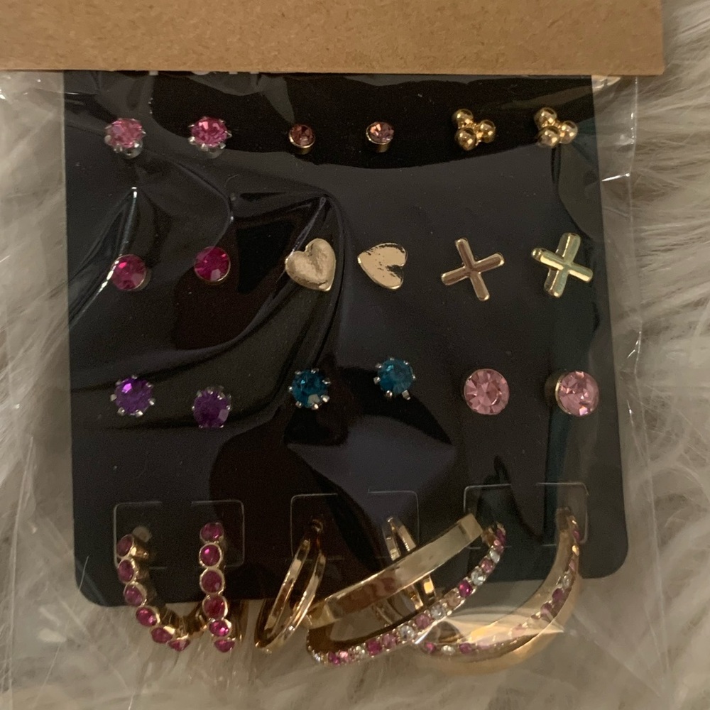 12 Pairs Gold and Pink Earring